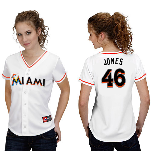 Garrett Jones #46 mlb Jersey-Miami Marlins Women's Authentic Home White Cool Base Baseball Jersey